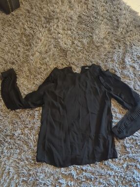 Black Ruffle-Sleeve Blouse - Women Tops